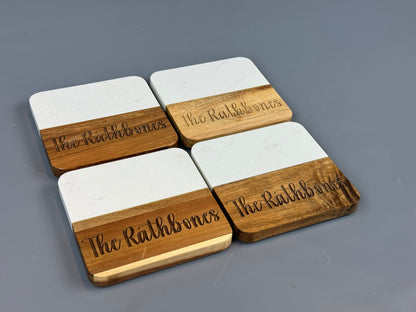 Personalized Acacia Wood &amp; Marble Coasters - Set of 4, Perfect for Closing Gifts