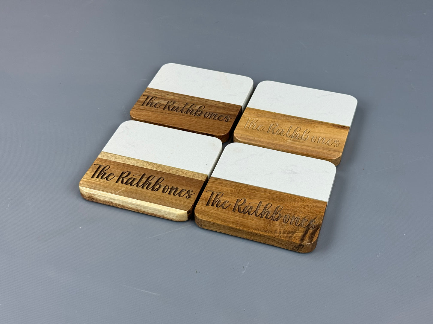 Personalized Acacia Wood &amp; Marble Coasters - Set of 4, Perfect for Closing Gifts