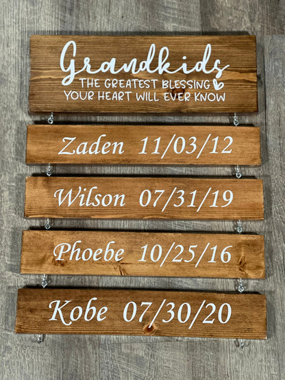 Grandparents Sign - Grandkids The Greatest Blessing Your Heart Will Ever Know - Custom Family Sign, Mother’s Day Gift, Gift For Grandma