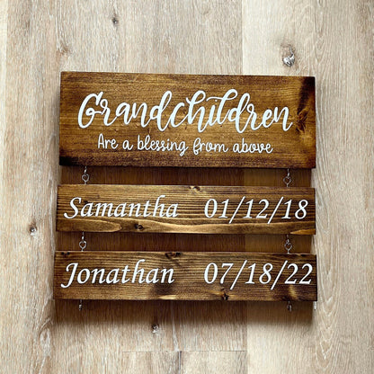 Custom Grandparent Sign with Grandkids Names & Birthdates, Grandchildren are a Blessing from Above Wood Sign, Gift For Grandma