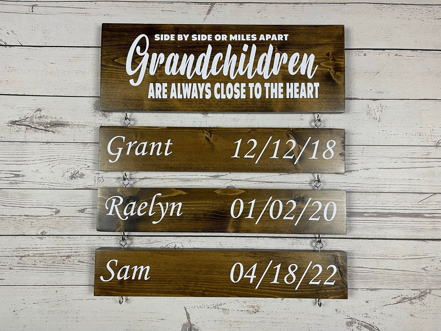 Personalized Grandparent Sign : "Side by Side" Wooden Sign with Grandchildren's Names and Birthdates, Mothers Day Gift, Gift for Grandma