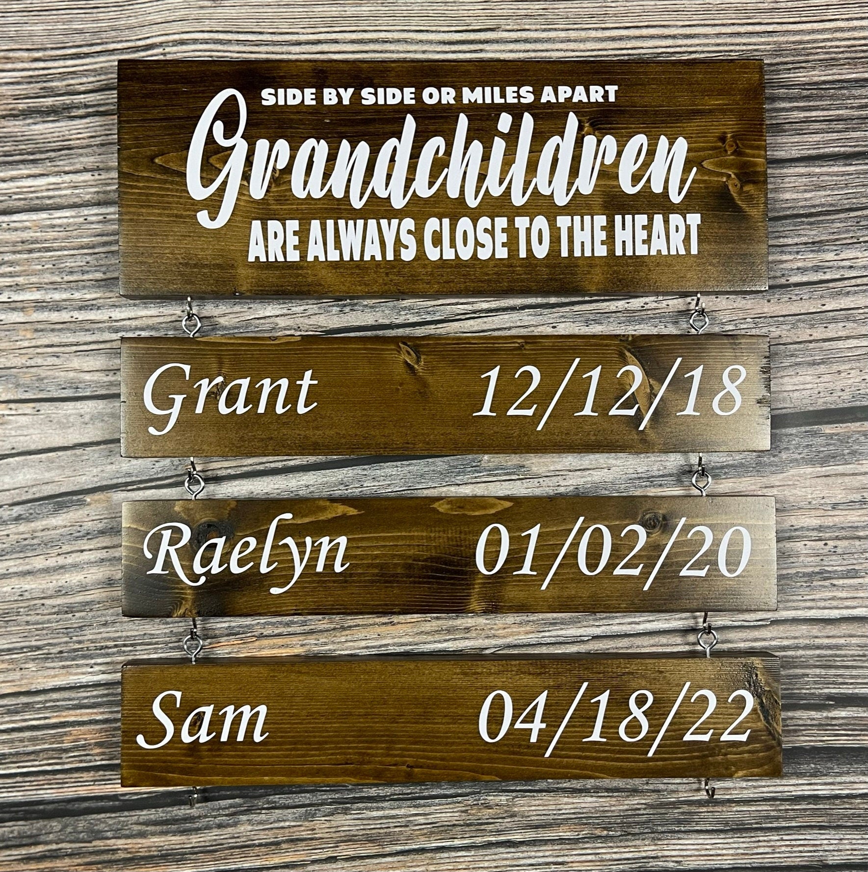 Personalized Grandparent Sign : "Side by Side" Wooden Sign with Grandchildren's Names and Birthdates, Mothers Day Gift, Gift for Grandma