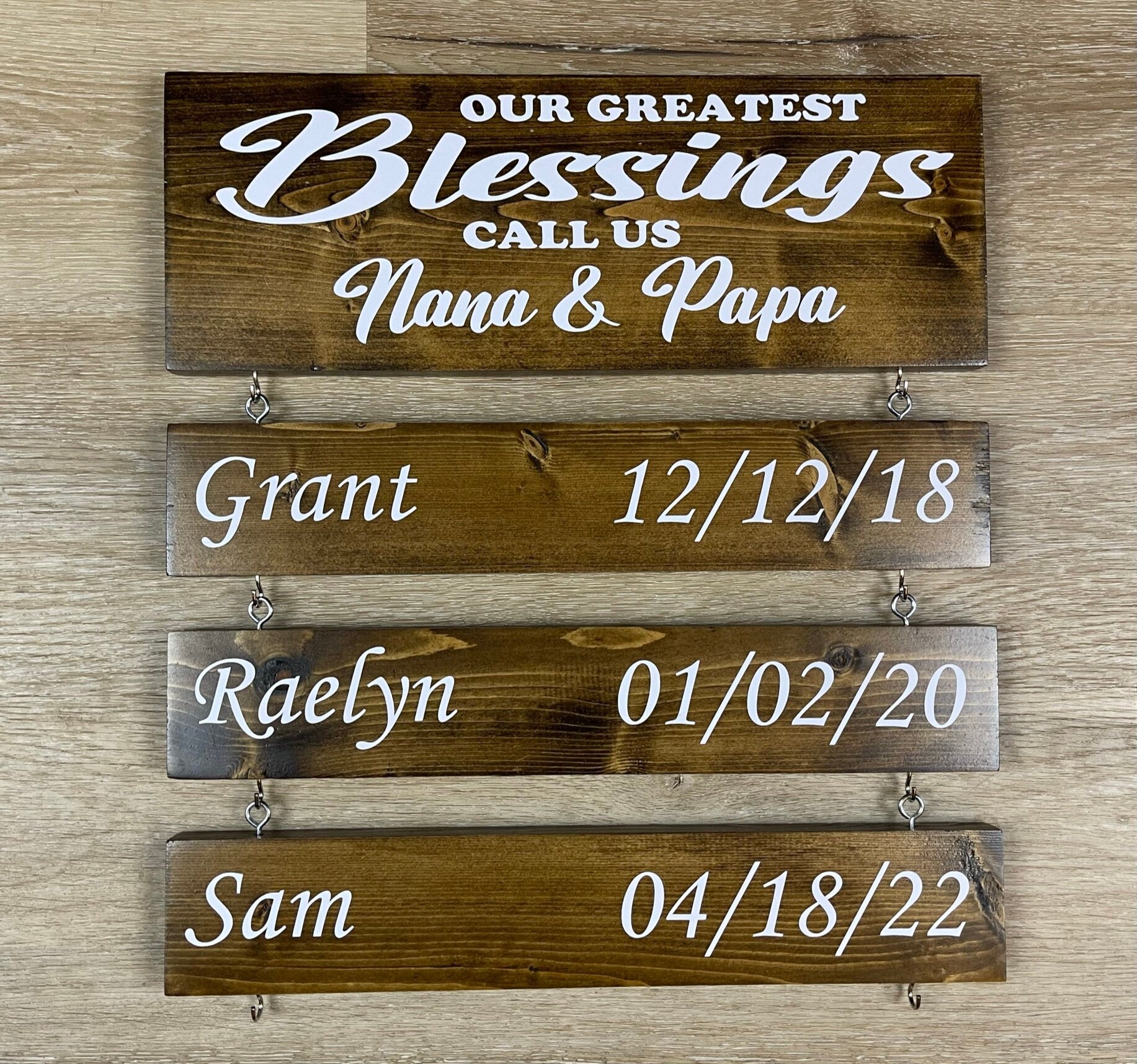 Personalized Wooden Grandparents' Sign: "Our Greatest Blessings Call Us Nana and Papa" Christmas Gift, Mothers Day Gift, Gift for Grandma