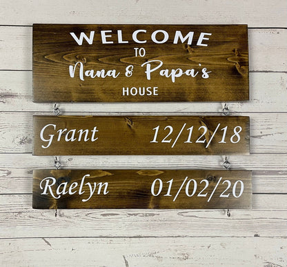 Personalized Grandparents Sign with Grandchildren Names and Birthdates, Welcome to Nana and Papa’s House, Mother's day Gift For Grandma