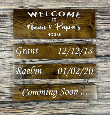 Personalized Grandparents Sign with Grandchildren Names and Birthdates, Welcome to Nana and Papa’s House, Mother's day Gift For Grandma