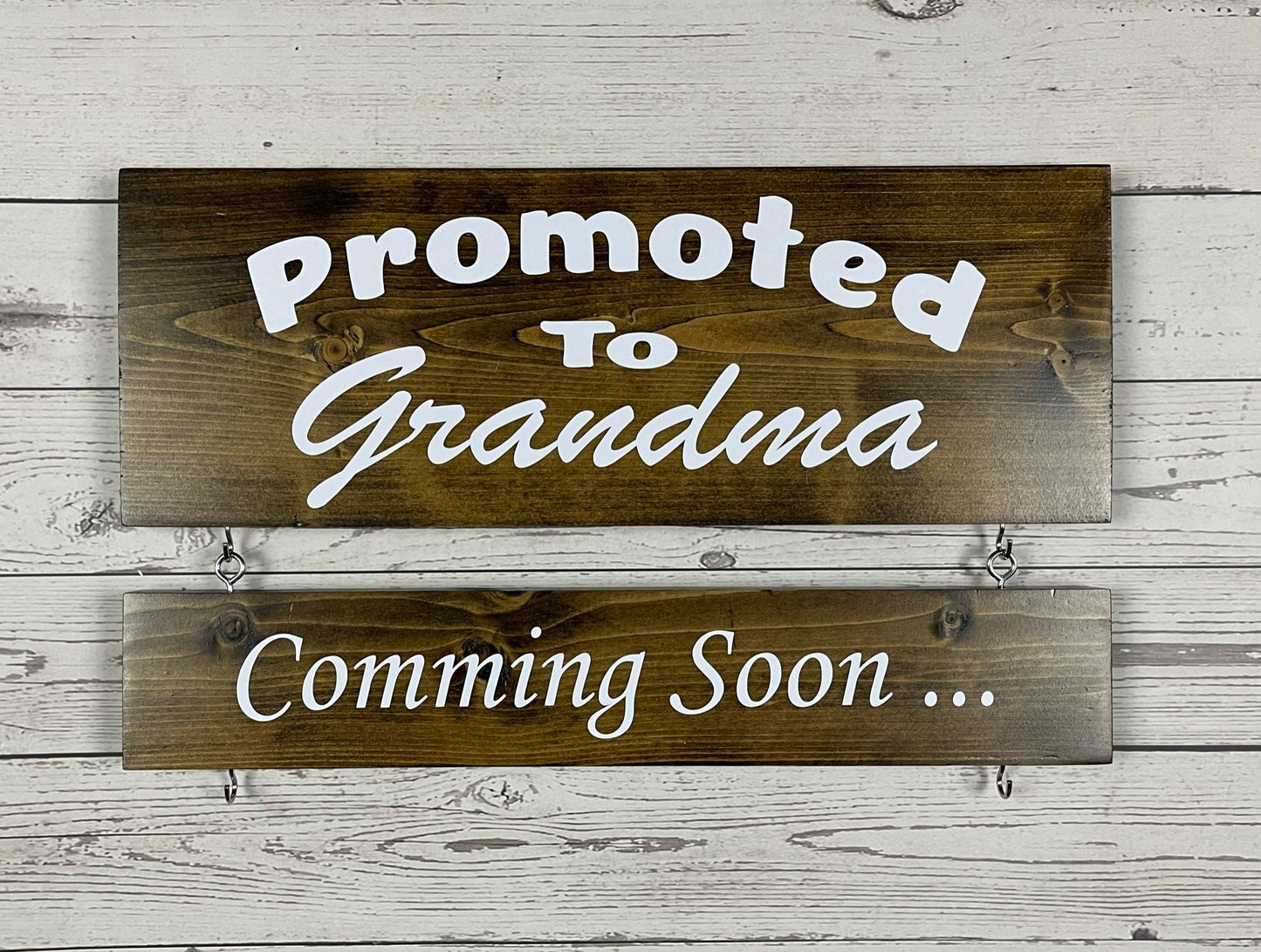 Personalized Wooden Birth Announcement: "Promoted to Grandma" Sign with Grandkids' Names and Birthdates, Gift For Grandma