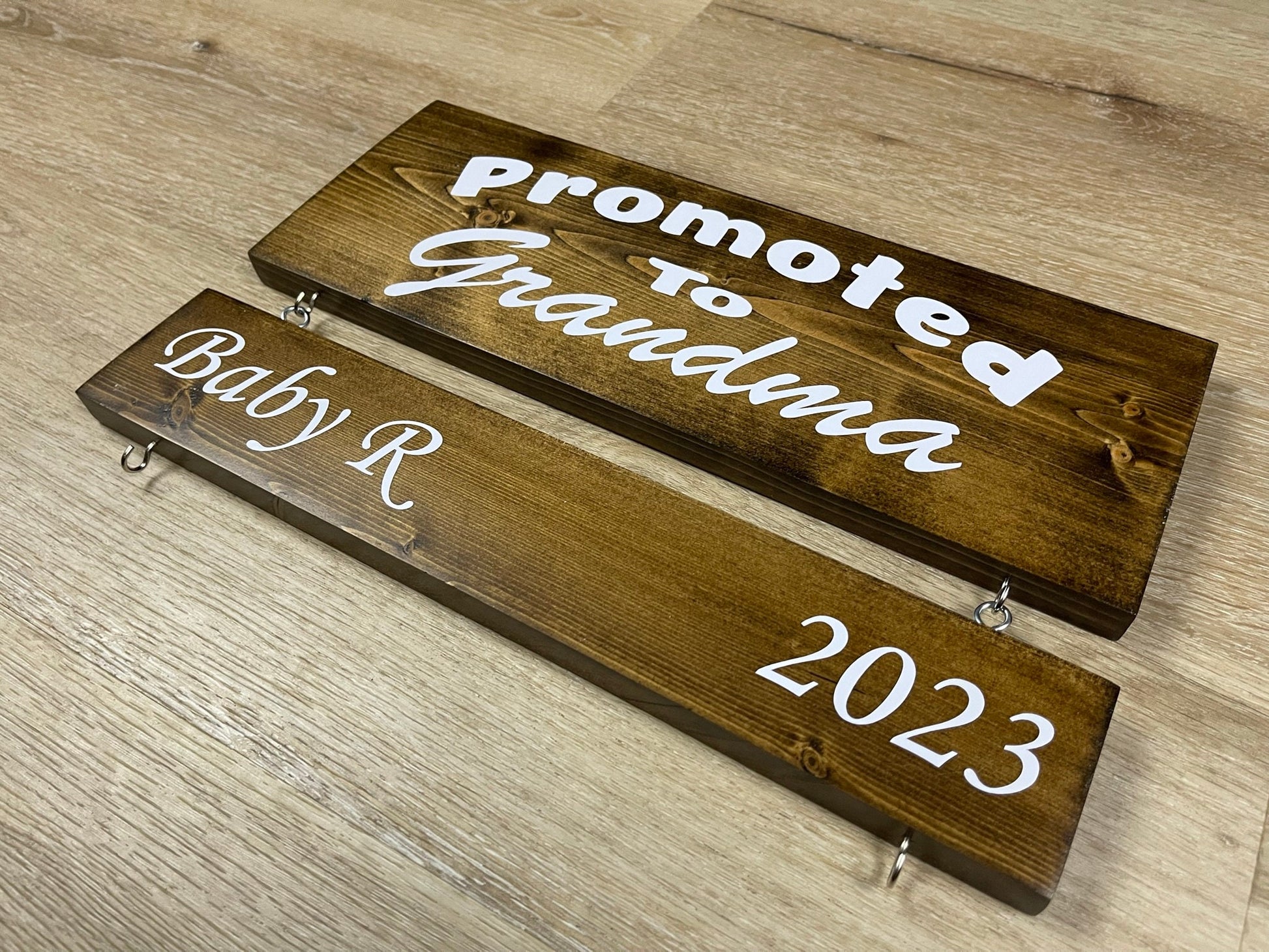 Personalized Wooden Birth Announcement: "Promoted to Grandma" Sign with Grandkids' Names and Birthdates, Gift For Grandma