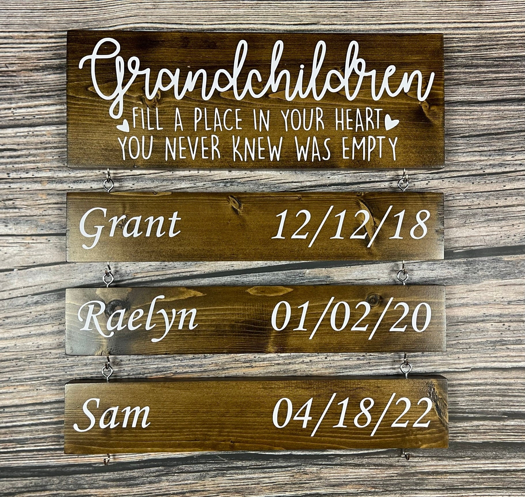 Personalized Wooden Grandparents' Sign: "Grandchildren Fill a Place in Your Heart You Never Knew Was Empty" Gift for Grandma