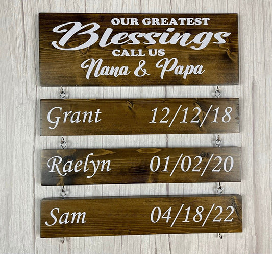 Personalized Wooden Grandparents' Sign: "Our Greatest Blessings Call Us Nana and Papa" Christmas Gift, Mothers Day Gift, Gift for Grandma