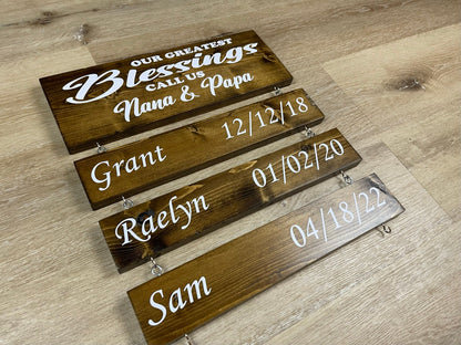 Personalized Wooden Grandparents' Sign: "Our Greatest Blessings Call Us Nana and Papa" Christmas Gift, Mothers Day Gift, Gift for Grandma