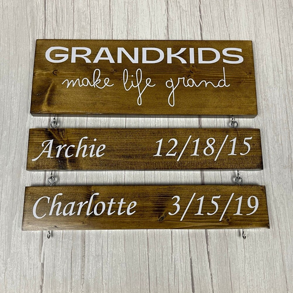 Custom Grandparent Sign with Grandkids Names & Birthdates, Grandkids Make Life Grand Wood Sign, Personalized Gift For Grandma